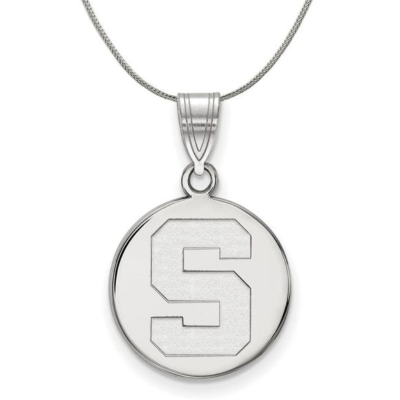 Sterling Silver Michigan State Medium Initial S Disc Necklace - 16 In